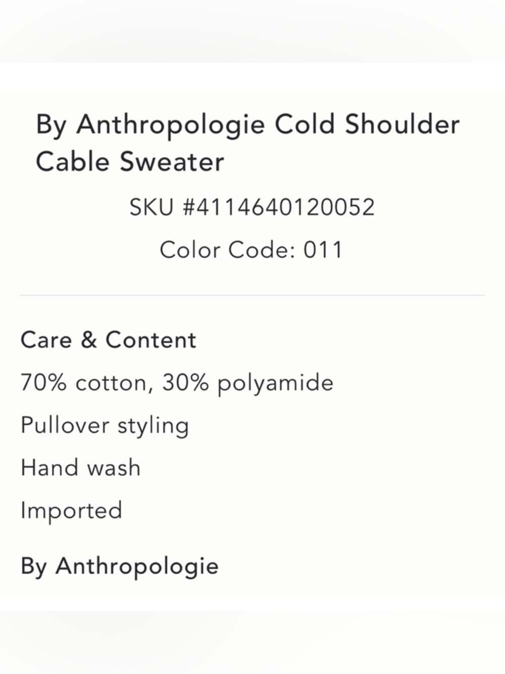 Anthropologie Cream Cable-Knit Cold-Shoulder Turtleneck Sweater, XS Coastal Boho - Picture 6 of 7